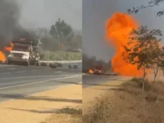 CG News : गैस सिलेंडरों से भरी पिकअप में लगी आग, धमाकों से दहल उठा इलाका, चालक बाल-बाल बचा