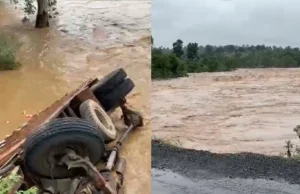 Accident on the bridge: गागर नदी के जर्जर व खतरनाक पुल से नदी में गिरा ट्रक, तीन बचे